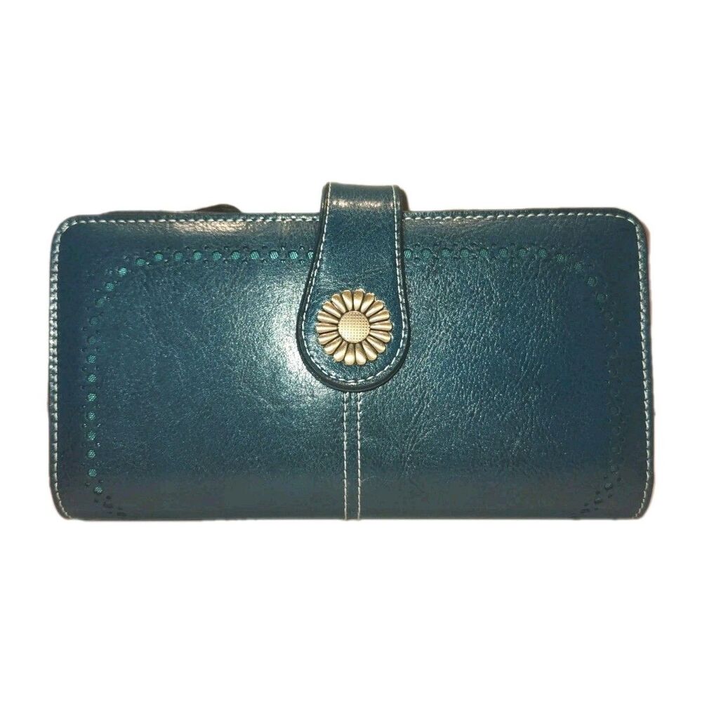 Lavemi Aqua Blue Leather Butterfly Laser Cut Design Sunflower Snap RFID Wallet